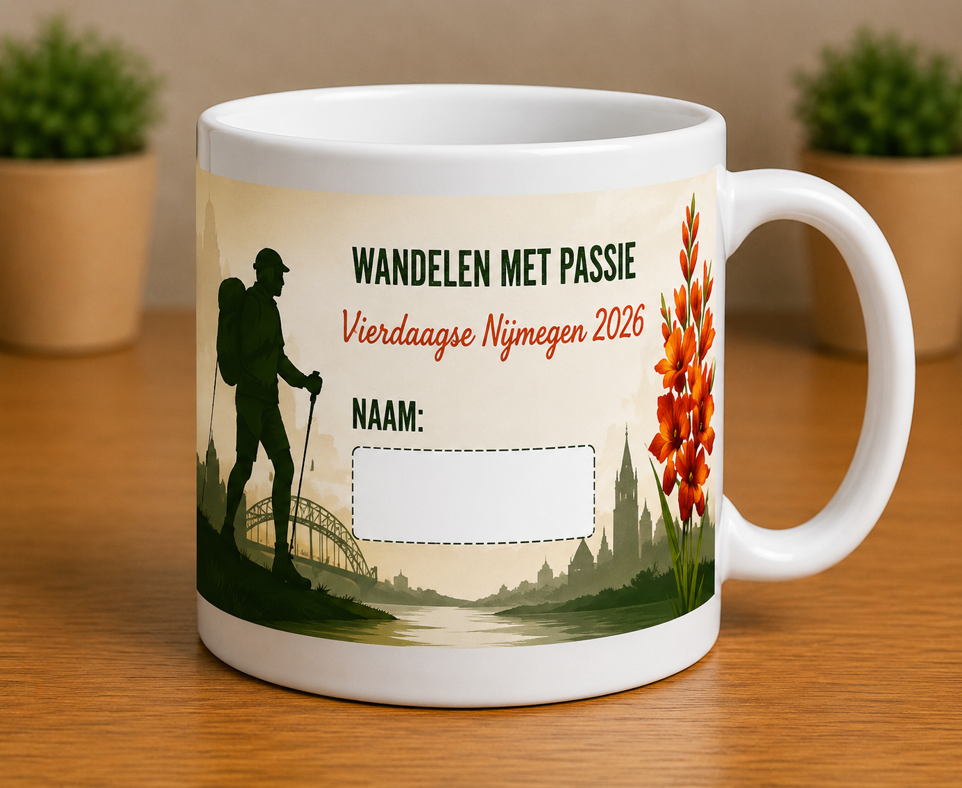 Wandelen met passie mok met naam – Vierdaagse Nijmegen 2026