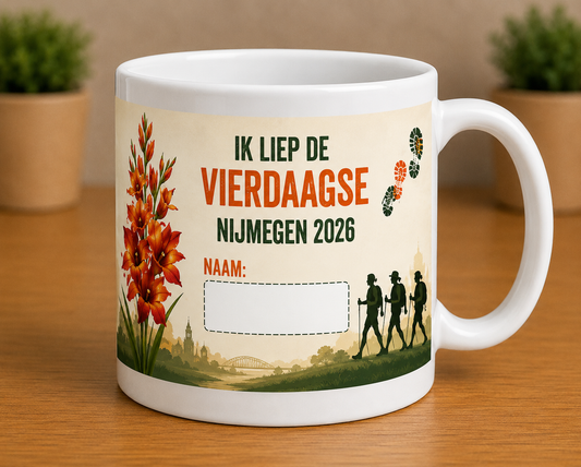 Ik liep de Vierdaagse mok met naam – Nijmegen 2026